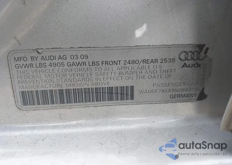 2009 Audi A4 2.0T Premium z USA, uszkodzony, nr VIN WAUSF78K69N064319